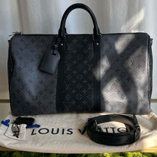 LOUIS VUITTON Monogram Eclipse Coated Canvas Keepall Bandouliere 50