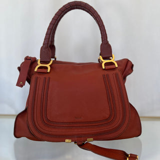 CHLOE Marcie Medium Terracotta Red Grained Calfskin Shoulder Bag