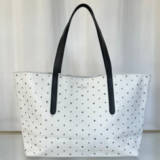 JIMMY CHOO White Leather Star Studded Tote Bag