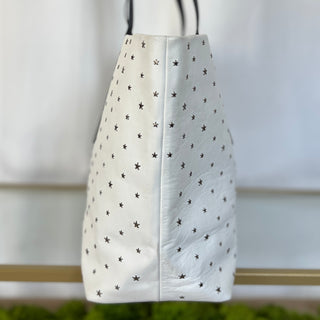 JIMMY CHOO White Leather Star Studded Tote Bag