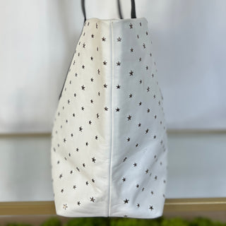 JIMMY CHOO White Leather Star Studded Tote Bag