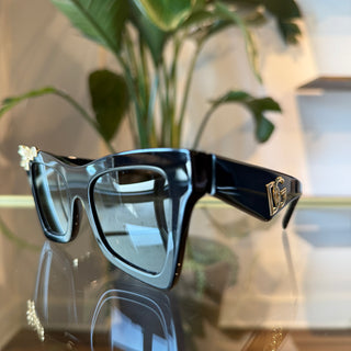 DOLCE & GABBANA DG4434 501/87 Black Acetate Embellished Cat-Eye Sunglasses