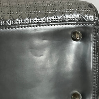 CHRISTIAN DIOR Metallic Silver Patent Micro Cannage Lady Dior Top Handle Crossbody