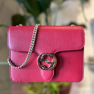 GUCCI Red Dollar Calfskin GG Interlocking Flap Small Shoulder Bag