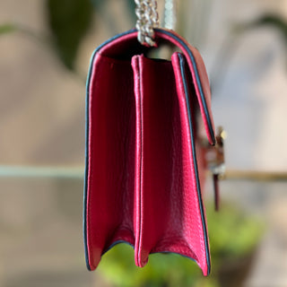 GUCCI Red Dollar Calfskin GG Interlocking Flap Small Shoulder Bag