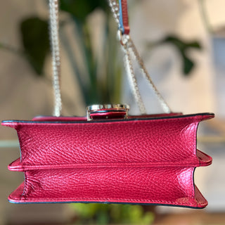 GUCCI Red Dollar Calfskin GG Interlocking Flap Small Shoulder Bag