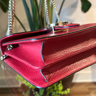 GUCCI Red Dollar Calfskin GG Interlocking Flap Small Shoulder Bag