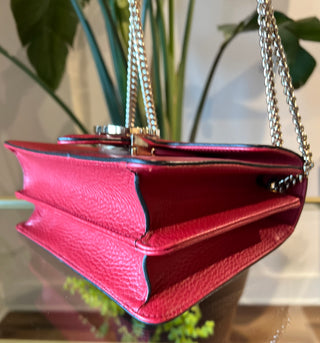 GUCCI Red Dollar Calfskin GG Interlocking Flap Small Shoulder Bag