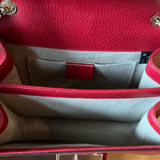 GUCCI Red Dollar Calfskin GG Interlocking Flap Small Shoulder Bag