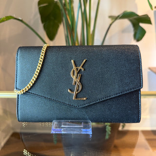 SAINT LAURENT Uptown Wallet on Chain Black Grain de Poudre Leather Bag