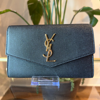 SAINT LAURENT Uptown Wallet on Chain Black Grain de Poudre Leather Bag