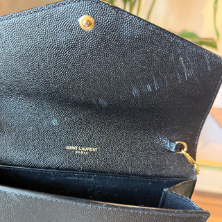 SAINT LAURENT Uptown Wallet on Chain Black Grain de Poudre Leather Bag