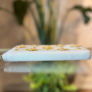 PRADA Continental Floral Appliqué Saffiano Leather Wallet