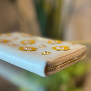 PRADA Continental Floral Appliqué Saffiano Leather Wallet