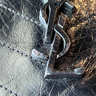 SAINT LAURENT Crinkled Calfskin Matelasse Monogram Baby Niki Chain Satchel Black