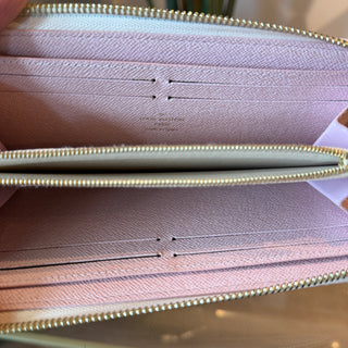 LOUIS VUITTON Clemence Damier Azur Rose Ballerina Canvas Wallet