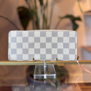 LOUIS VUITTON Clemence Damier Azur Rose Ballerina Canvas Wallet