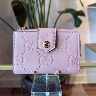 GUCCI GG Signature Pink Embossed Leather Bifold Wallet