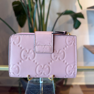 GUCCI GG Signature Pink Embossed Leather Bifold Wallet