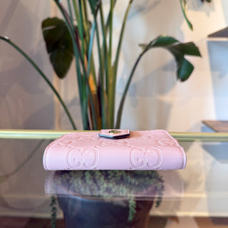 GUCCI GG Signature Pink Embossed Leather Bifold Wallet