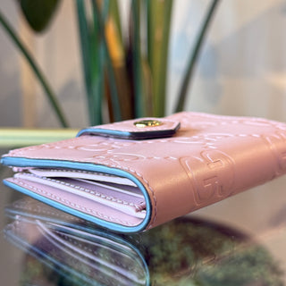 GUCCI GG Signature Pink Embossed Leather Bifold Wallet