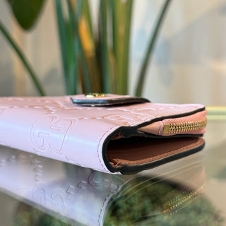 GUCCI GG Signature Pink Embossed Leather Bifold Wallet