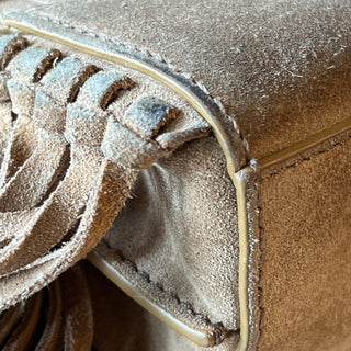 BALMAIN B-Buzz 19 Beige Suede Baguette Shoulder Bag