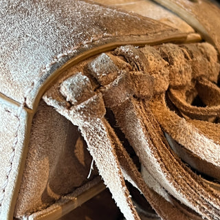 BALMAIN B-Buzz 19 Beige Suede Baguette Shoulder Bag