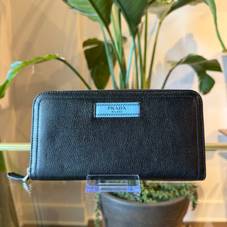 PRADA Glace Calf Leather Zip Around Wallet