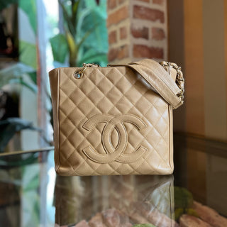 CHANEL Petite Shopping Tote PST Beige Caviar Leather Tote
