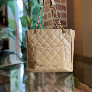 CHANEL Petite Shopping Tote PST Beige Caviar Leather Tote