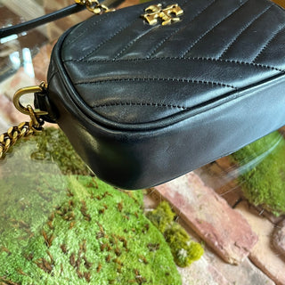 TORY BURCH Kira Black Leather Chevron Camera Crossbody Bag