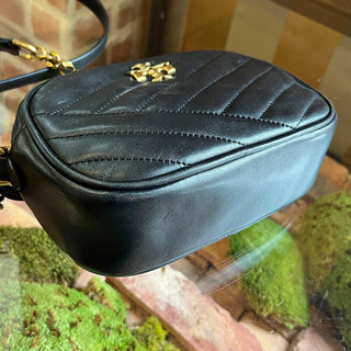 TORY BURCH Kira Black Leather Chevron Camera Crossbody Bag