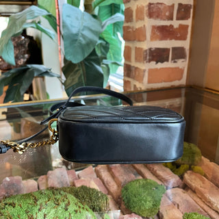 TORY BURCH Kira Black Leather Chevron Camera Crossbody Bag
