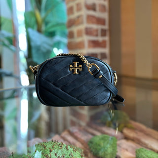 TORY BURCH Kira Black Leather Chevron Camera Crossbody Bag