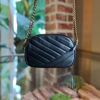 TORY BURCH Kira Black Leather Chevron Camera Crossbody Bag
