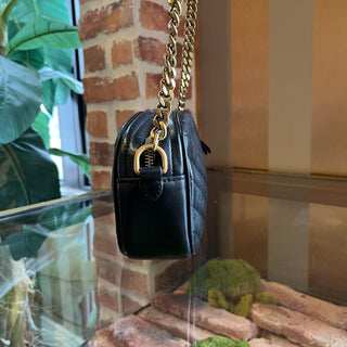TORY BURCH Kira Black Leather Chevron Camera Crossbody Bag