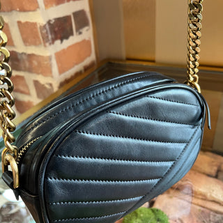 TORY BURCH Kira Black Leather Chevron Camera Crossbody Bag