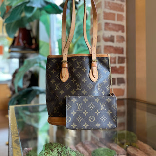 LOUIS VUITTON Petite Bucket Brown Monogram Canvas Bucket Bag