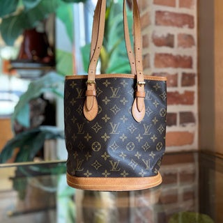 LOUIS VUITTON Petite Bucket Brown Monogram Canvas Bucket Bag