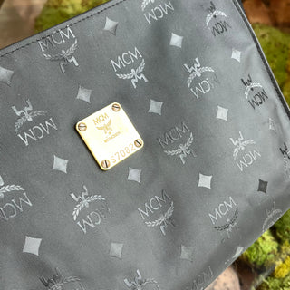 MCM Black Visetos Monogram Canvas Clutch