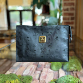 MCM Black Visetos Monogram Canvas Clutch
