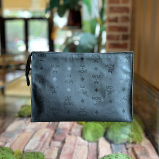 MCM Black Visetos Monogram Canvas Clutch