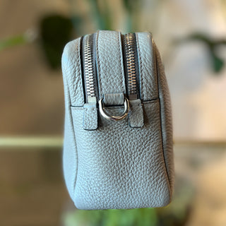 PRADA Double Zip Camera Bag Gray Leather Crossbody Bag