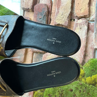 LOUIS VUITTON Lock It Brown Monogram Canvas Flat Mule Sandals SZ40(10US)