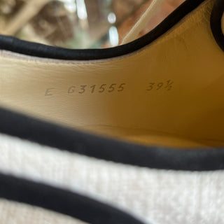 CHANEL Raffia Lace Up Faux Pearl Embellished Canvas Wedge Espadrilles SZ39.5(9.5US)