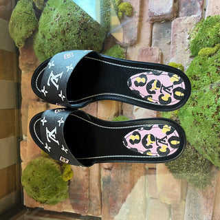 LOUIS VUITTON Lock It Black Monogram Wild At Heart Flat Mule SZ39(9US)