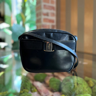 SALVATORE FERRAGAMO Vintage Black Leather Vera Bow Crossbody