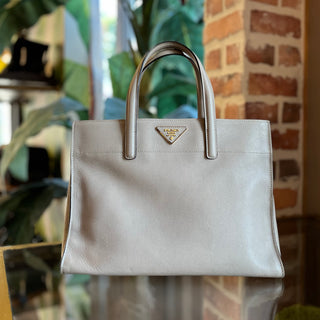 PRADA Soft Triple Pocket Argilla Saffiano Leather Tote