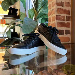 HERMES Deep Noir Calfskin Lace Up Sneakers SZ37(7US)